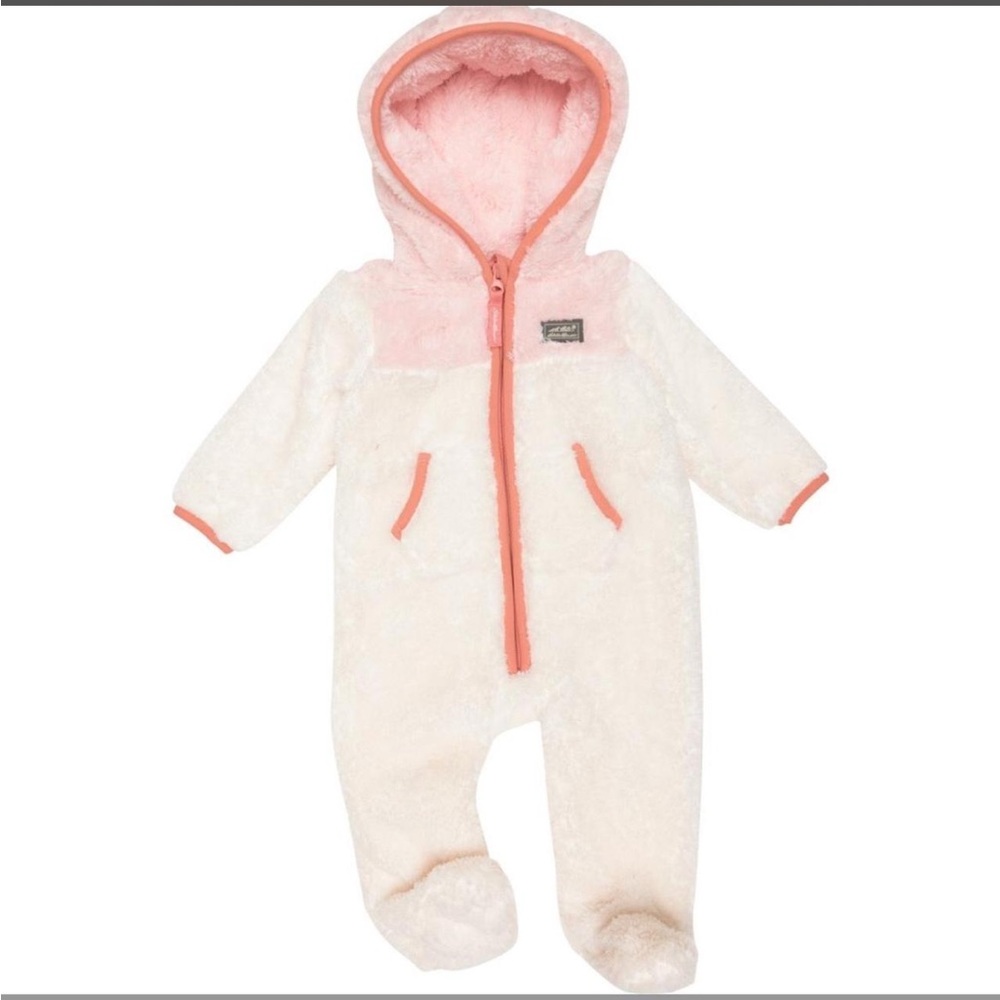 Eddie Bauer Cream One-Piece Footie with Pink Trim